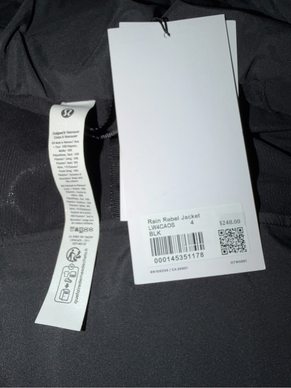 Lululemon Rain Rebel Jacket Black Size 4 NWT Waterproof Hooded Raincoat - Picture 7 of 8